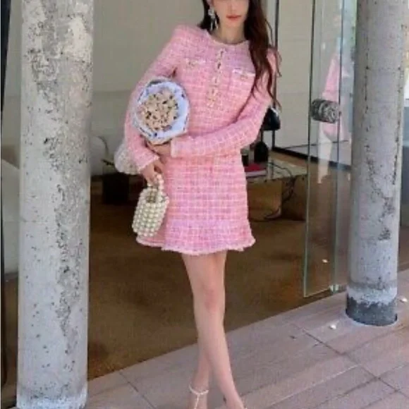 Pink and White Buttoned Sheath Dress for Work - Picture 6 of 6